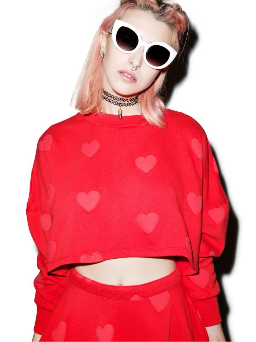 NWOT Lazy oaf red heart print cropped sweatshirt os s